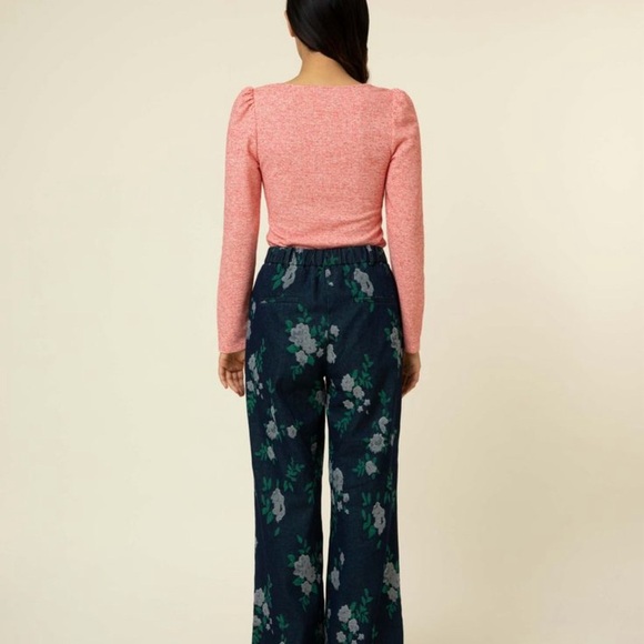 FRNCH PARIS Pink Jael Ruffle Should Crew Neck Long Sleeve Top  Women size S - Picture 3 of 16